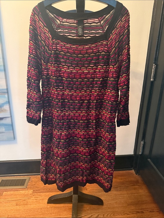 Lane Bryant Dresses & Skirts - Women’s Patterned Swuare Neck Knit Dress in multi color w/ Black